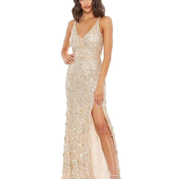 NEWMac Duggal 93800 Sequined Strappy Sleeveless Backless Gown Nude Silver 6